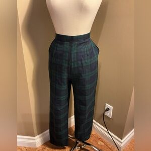 Green and Blue Plaid Straight Leg Pants